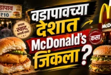 भारतीय बाजारपेठेत यशस्वी होण्यासाठी मॅकडोनाल्ड्सने केलेले बदल दर्शवणारे चित्र, ज्यामध्ये वेगळे शाकाहारी आणि मांसाहारी किचन तसेच भारतीय मेनू दाखवण्यात आला आहे.